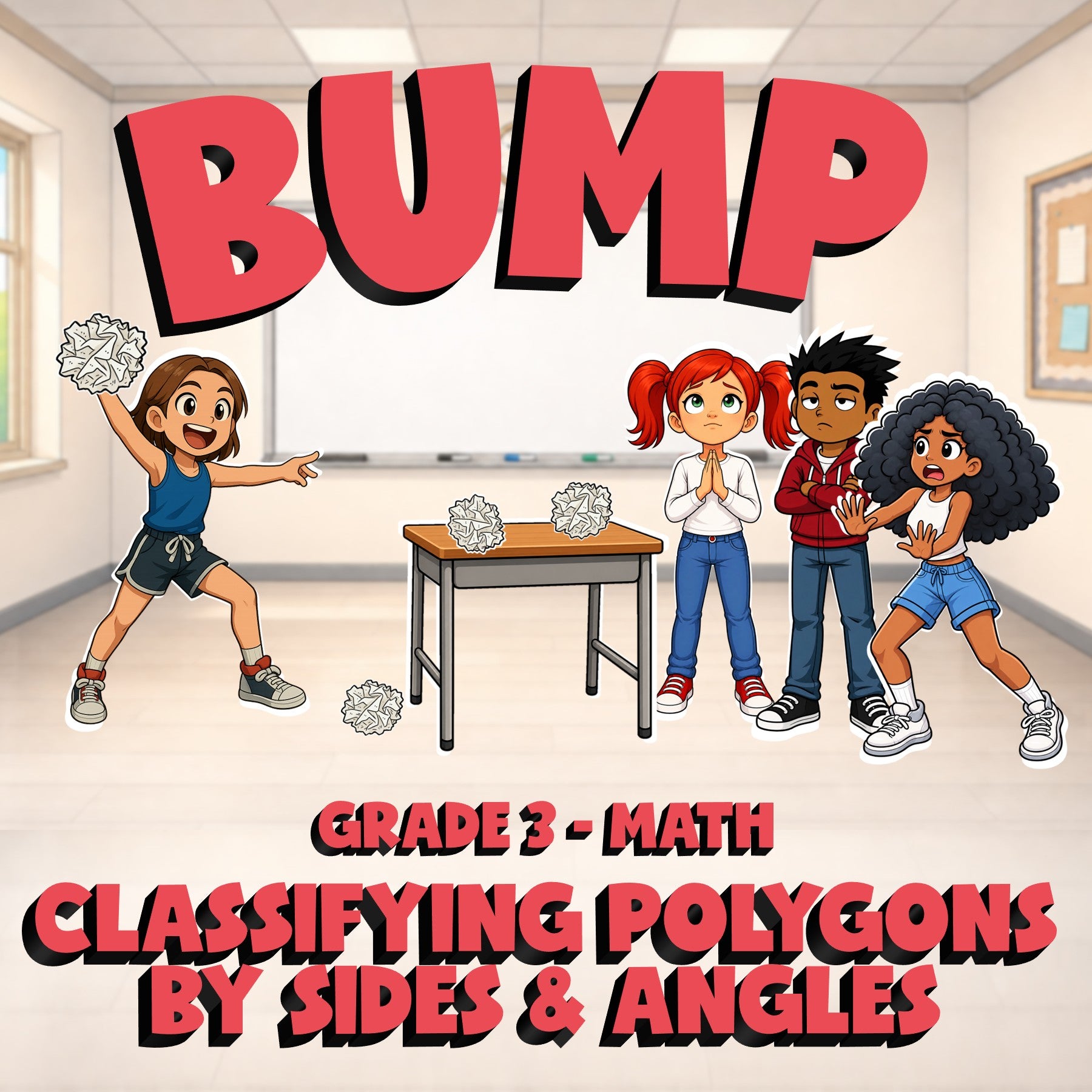 Classifying Polygons by Sides & Angles BUMP Math Game - No Prep Grade 3 Review