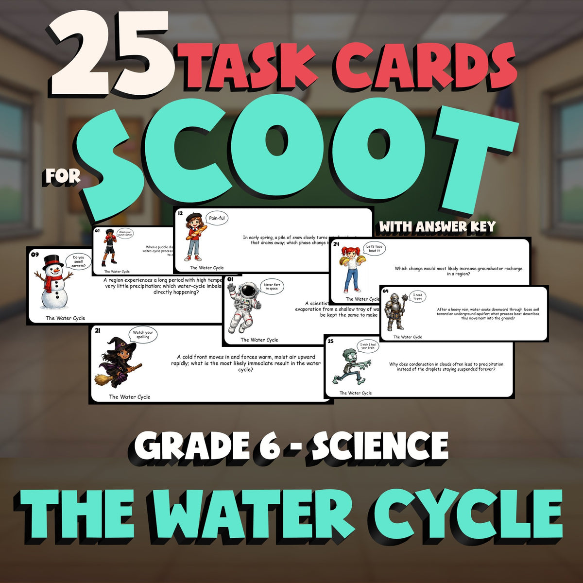 The Water Cycle SCOOT TASK CARDS Science Game - No Prep Grade 6 Review Activity