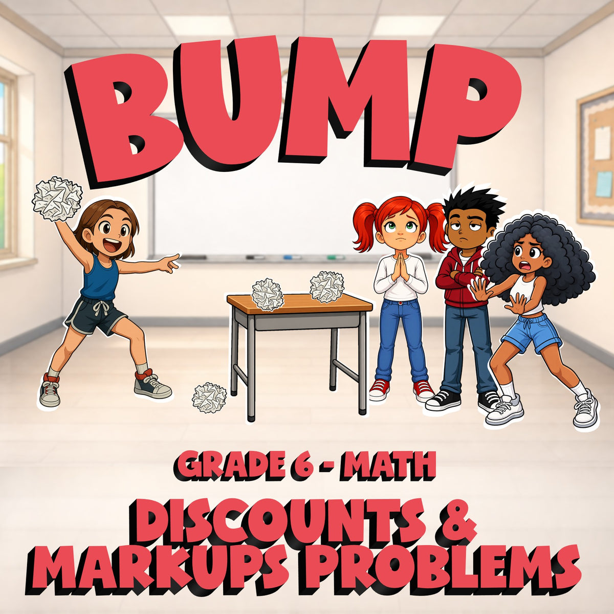 Discounts & Markups Problems BUMP Math Game - No Prep Grade 6 Review Activity