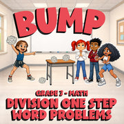 Division One Step Word Problems BUMP Math Game - No Prep Grade 3 Review Activity
