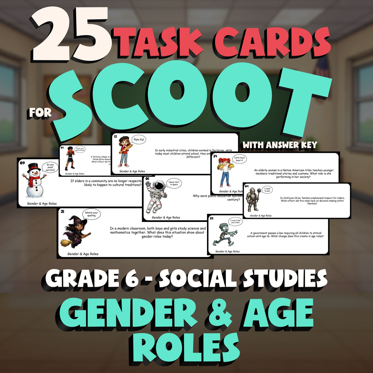 Gender & Age Roles SCOOT TASK CARDS Socials Game - No Prep Grade 6 Review