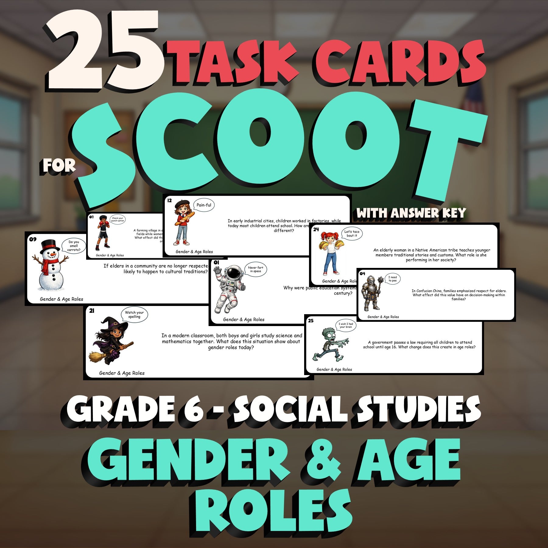 Gender & Age Roles SCOOT TASK CARDS Socials Game - No Prep Grade 6 Review