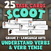 Understand Verbs & Verb Tense SCOOT TASK CARDS ELA Game - No Prep Grade 3 Review