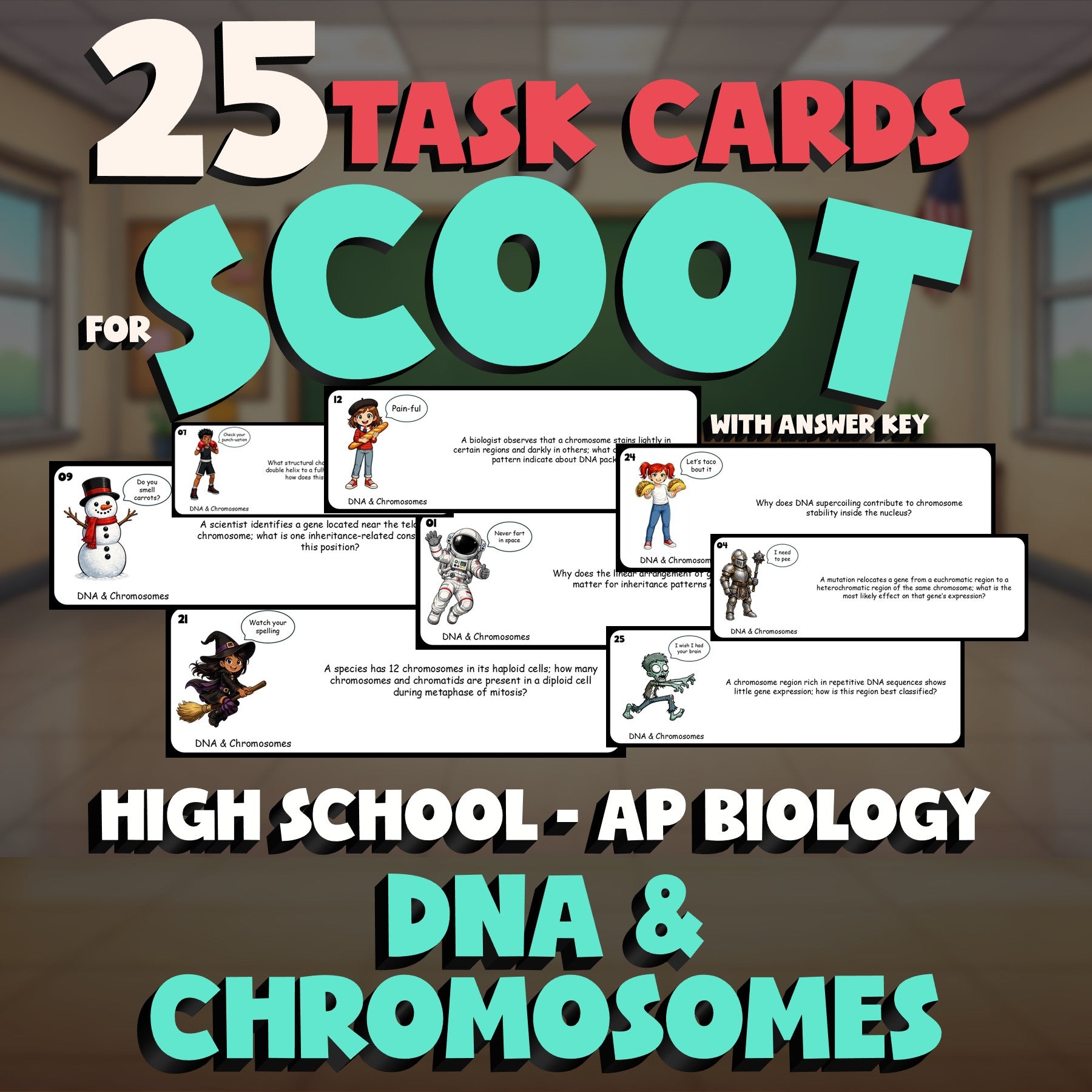 DNA & Chromosomes SCOOT TASK CARDS Science Game - No Prep AP Biology Review