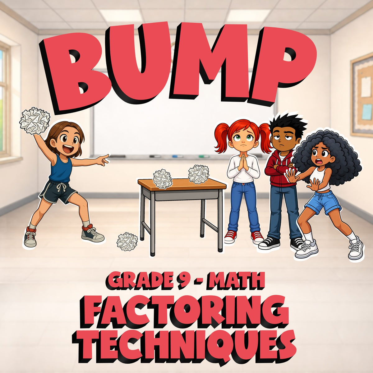 Factoring Techniques BUMP Math Game - No Prep Grade 9 Review Activity