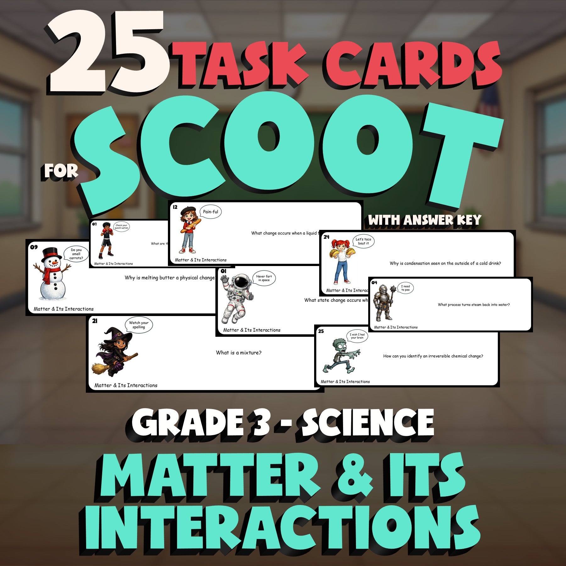 Matter & Its Interactions SCOOT TASK CARDS Science Game - No Prep Grade 3 Review