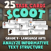 Analyze Informative Text Structure SCOOT TASK CARDS ELA Game - No Prep Grade 9