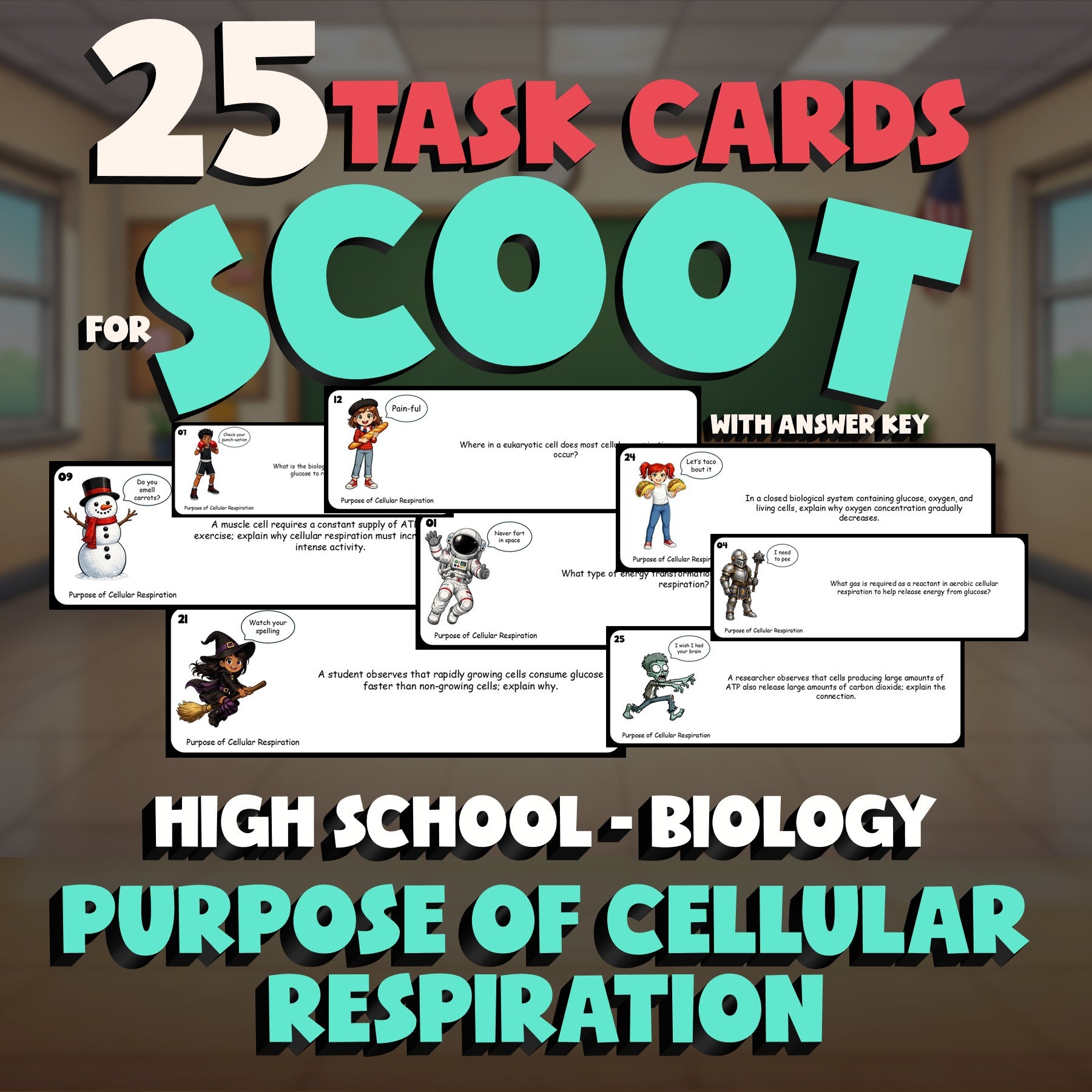 Purpose of Cellular Respiration SCOOT TASK CARDS Science Game - No Prep Biology