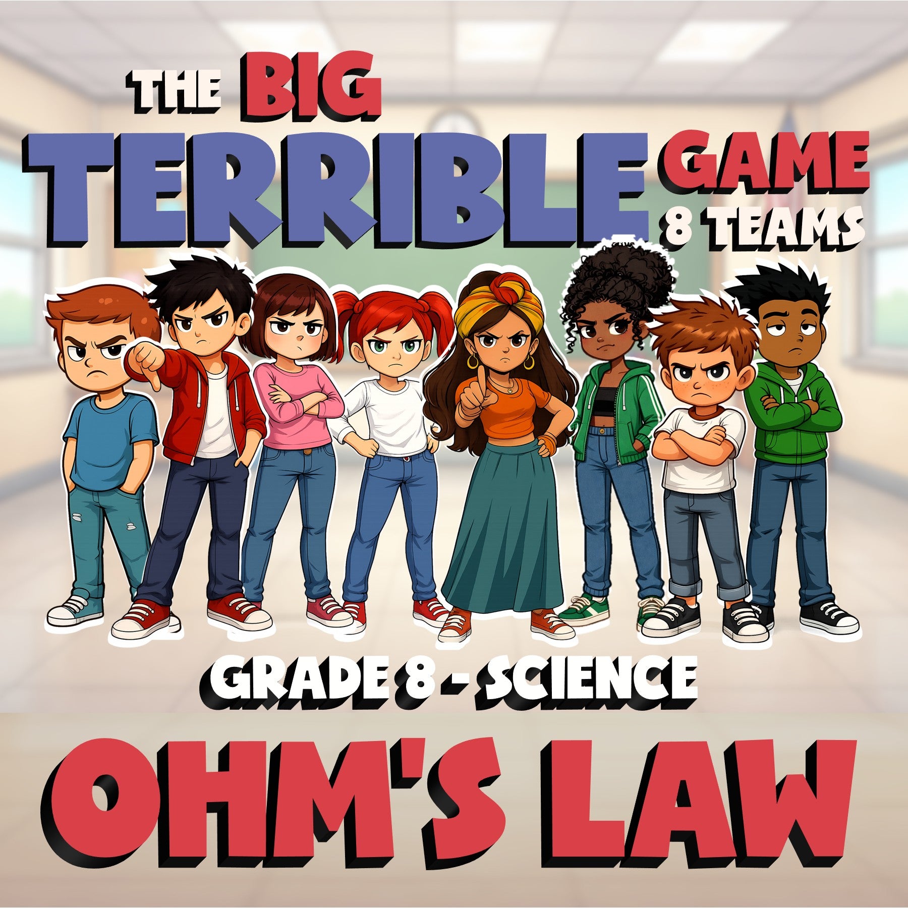 Ohm's Law BIG TERRIBLE GAME - No Prep Grade 8 Science Review Activity