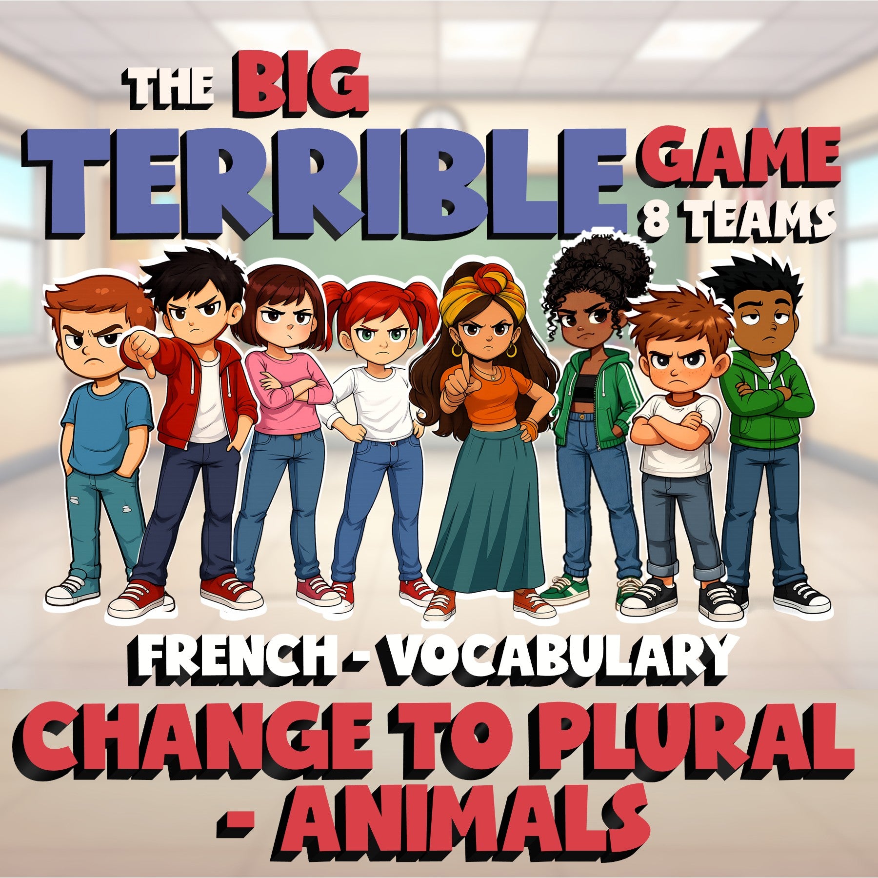 Change to Plural - Animals BIG TERRIBLE GAME - No Prep French Exercise Activity