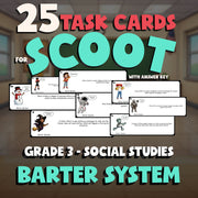 Barter System SCOOT TASK CARDS Socials Game - No Prep Grade 3 Review Activity