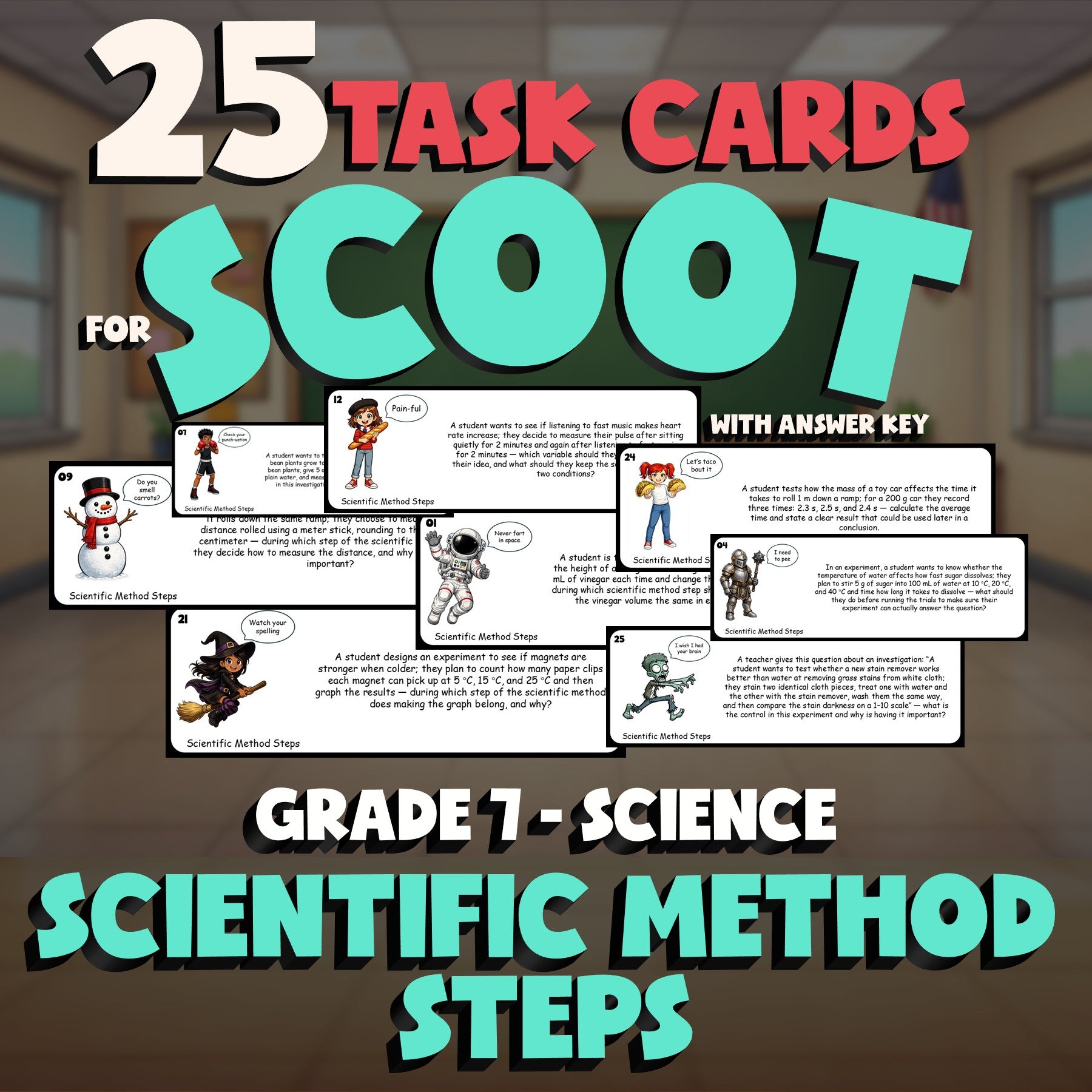 Scientific Method Steps SCOOT TASK CARDS Science Game - No Prep Grade 7 Review