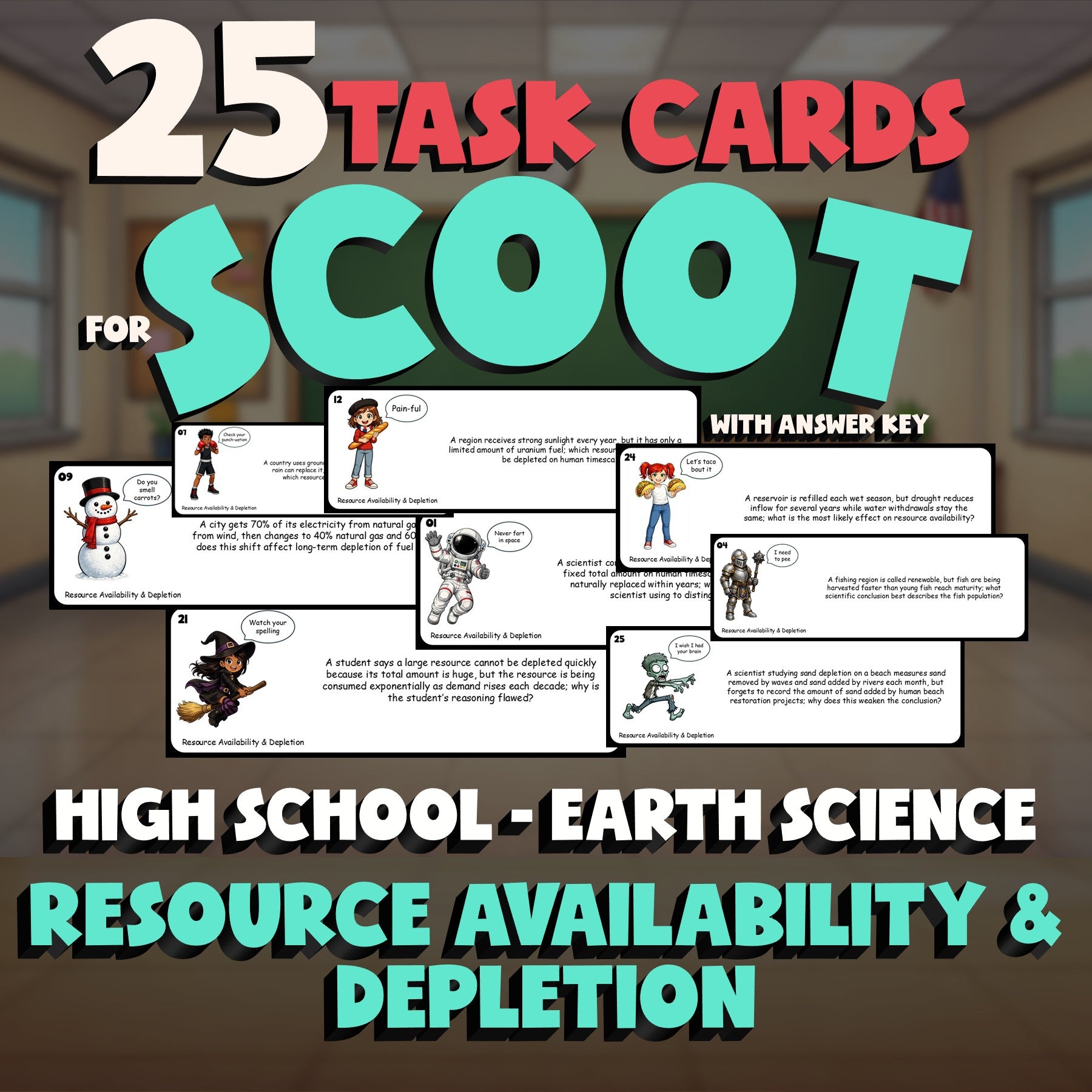 Resource Availability & Depletion SCOOT TASK CARDS Game - No Prep Earth Science