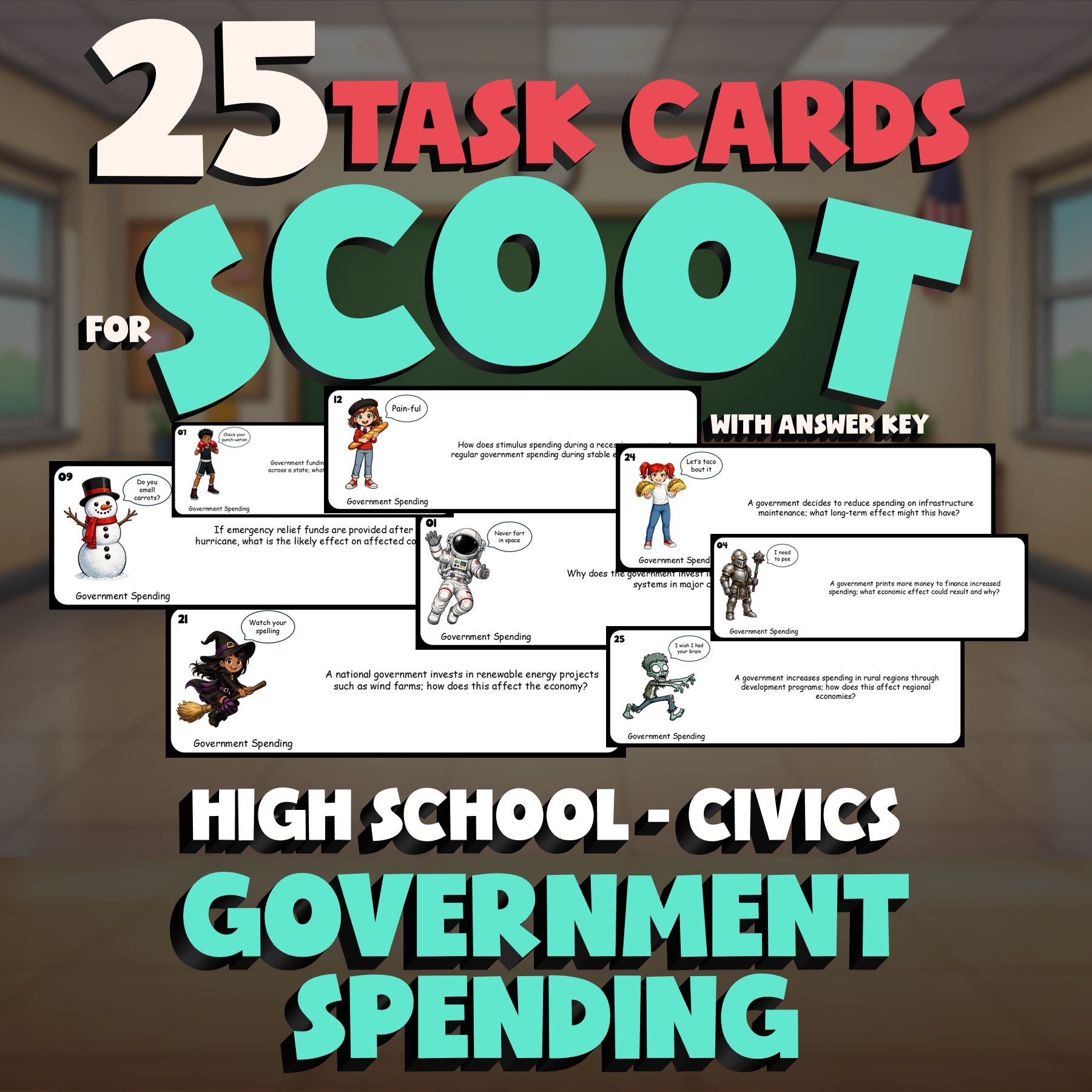 Government Spending SCOOT TASK CARDS Civics Game - No Prep Review Activity