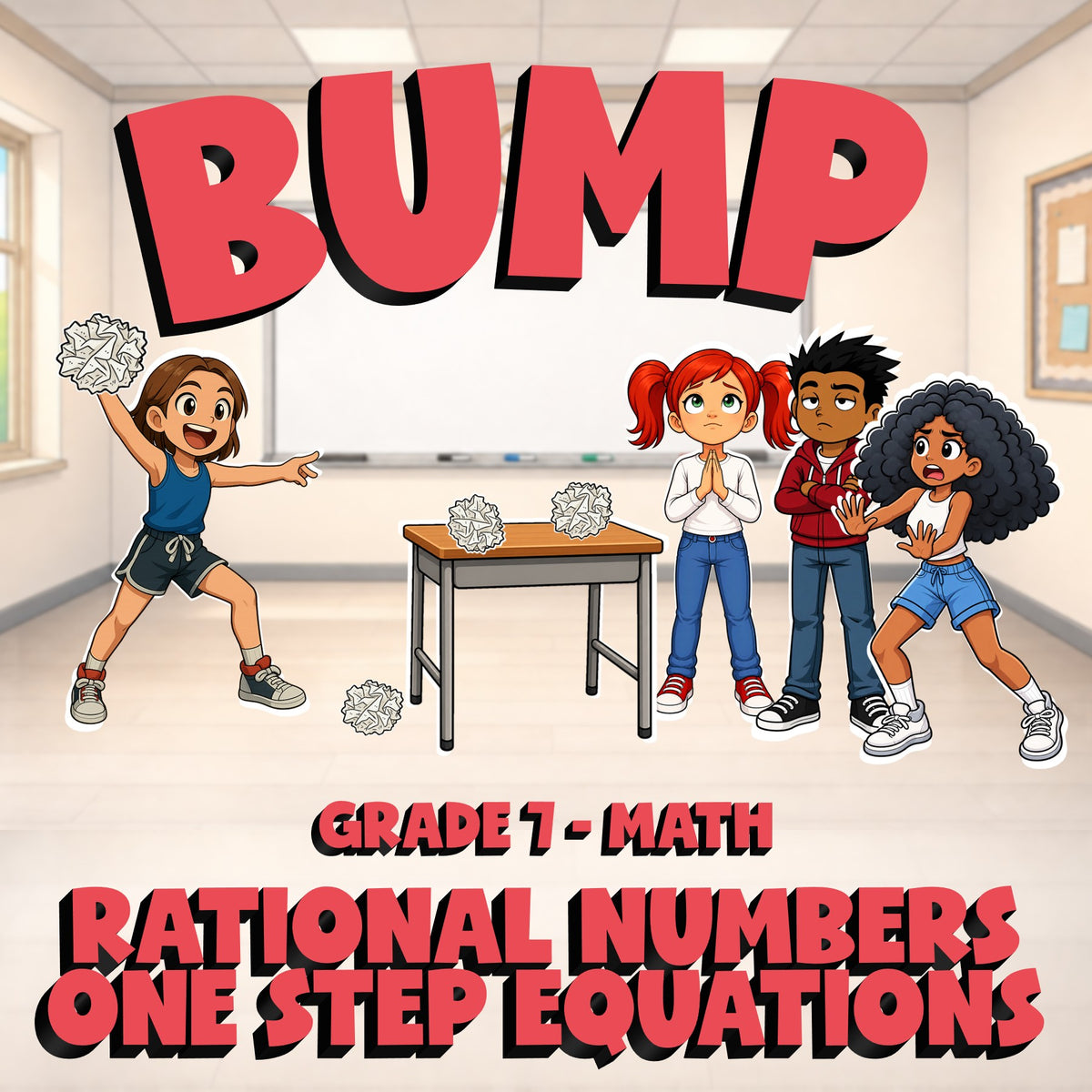 Rational Numbers One Step Equations BUMP Math Game - No Prep Grade 7 Review