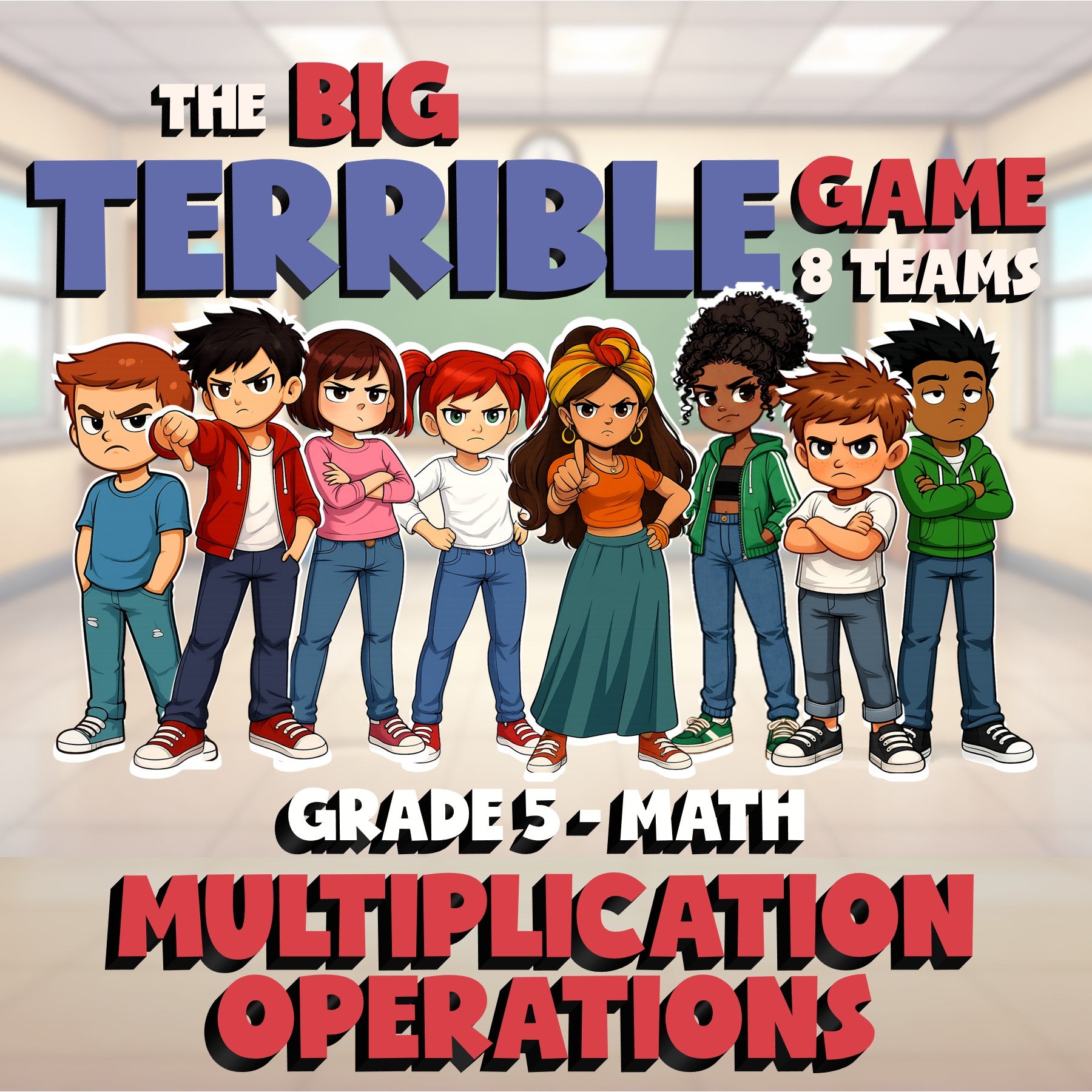 Multiplication Operations BIG TERRIBLE GAME - No Prep Grade 5 Math Review