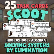 Solving Systems by Elimination SCOOT TASK CARDS Math Game - No Prep Algebra 1