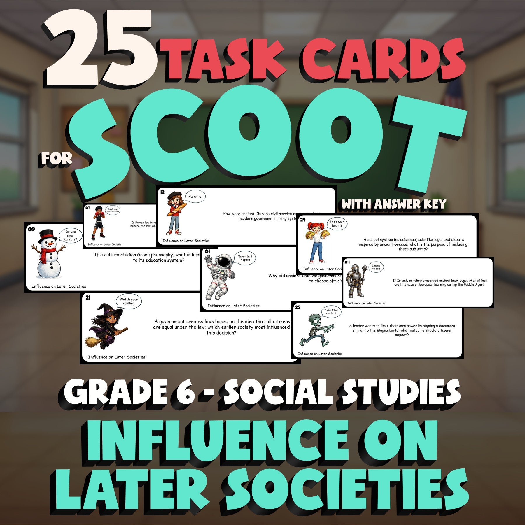 Influence on Later Societies SCOOT TASK CARDS Socials Game - No Prep Grade 6