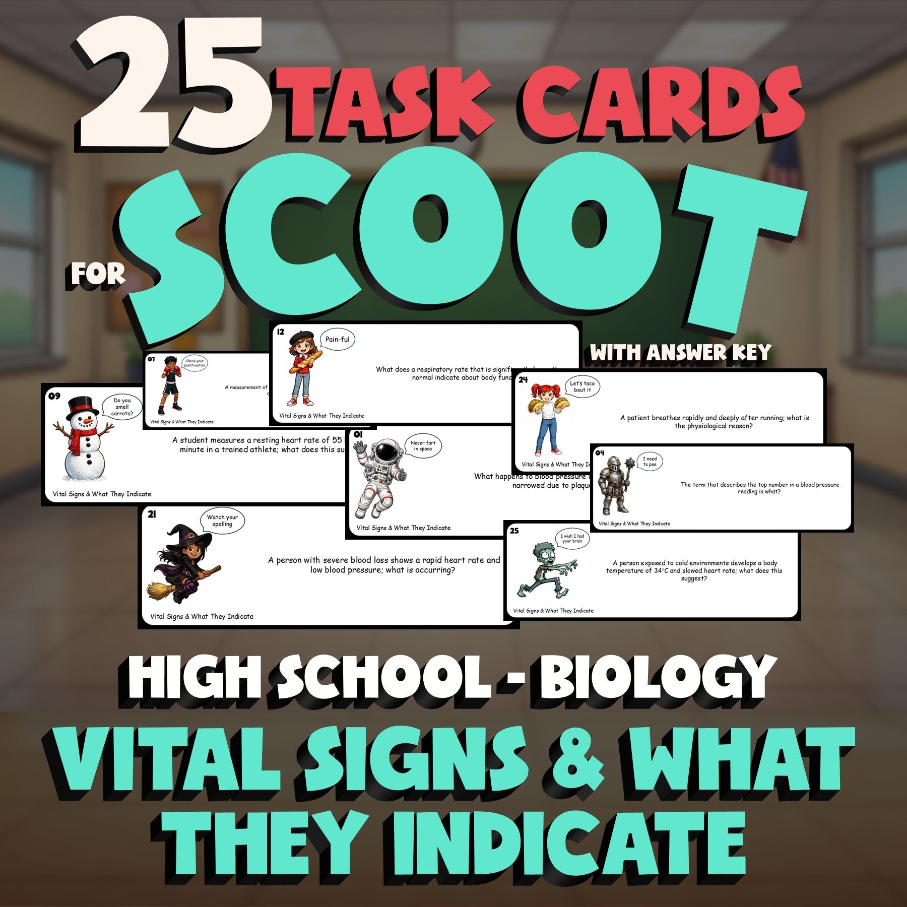Vital Signs & What They Indicate SCOOT TASK CARDS Science Game - No Prep Biology