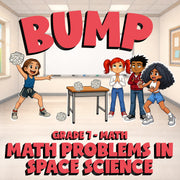 Math Problems in Space Science BUMP Math Game - No Prep Grade 7 Review Activity