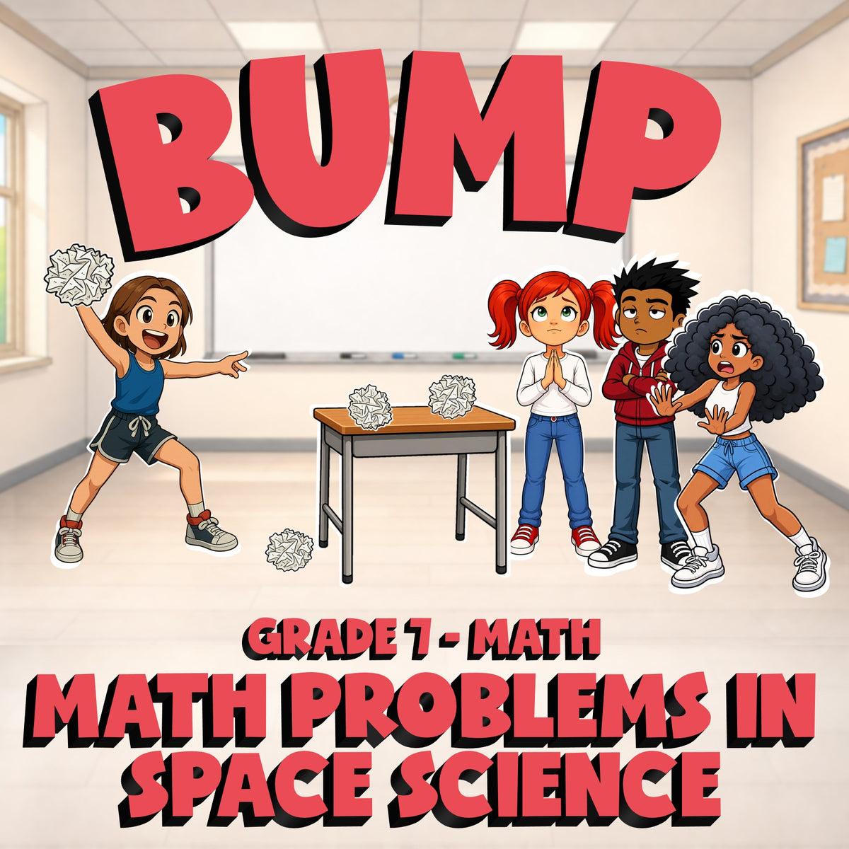 Math Problems in Space Science BUMP Math Game - No Prep Grade 7 Review Activity