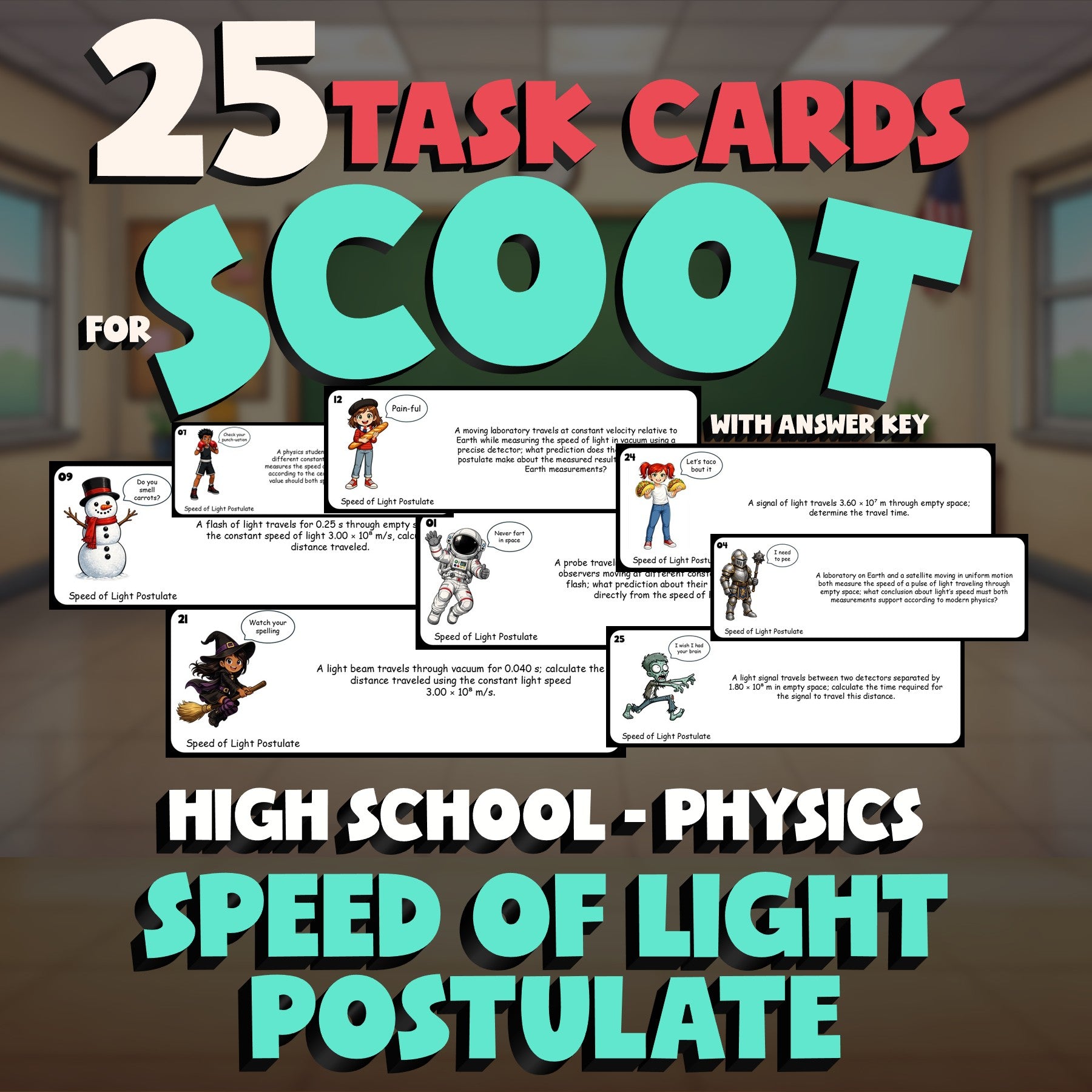 Speed of Light Postulate SCOOT TASK CARDS Science Game - No Prep Physics Review
