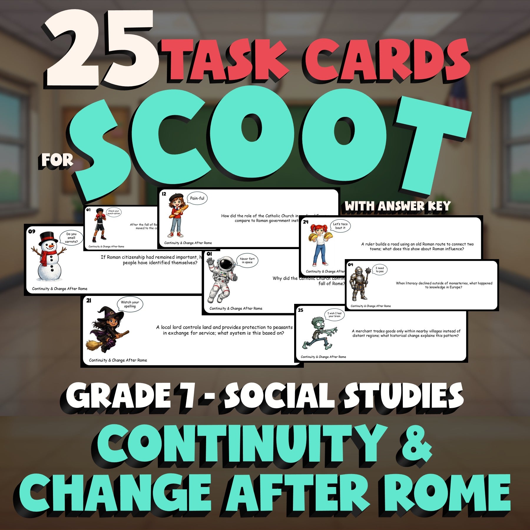 Continuity & Change After Rome SCOOT TASK CARDS Socials Game - No Prep Grade 7