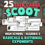 Radicals & Rational Exponents SCOOT TASK CARDS Math Game - No Prep Algebra 2