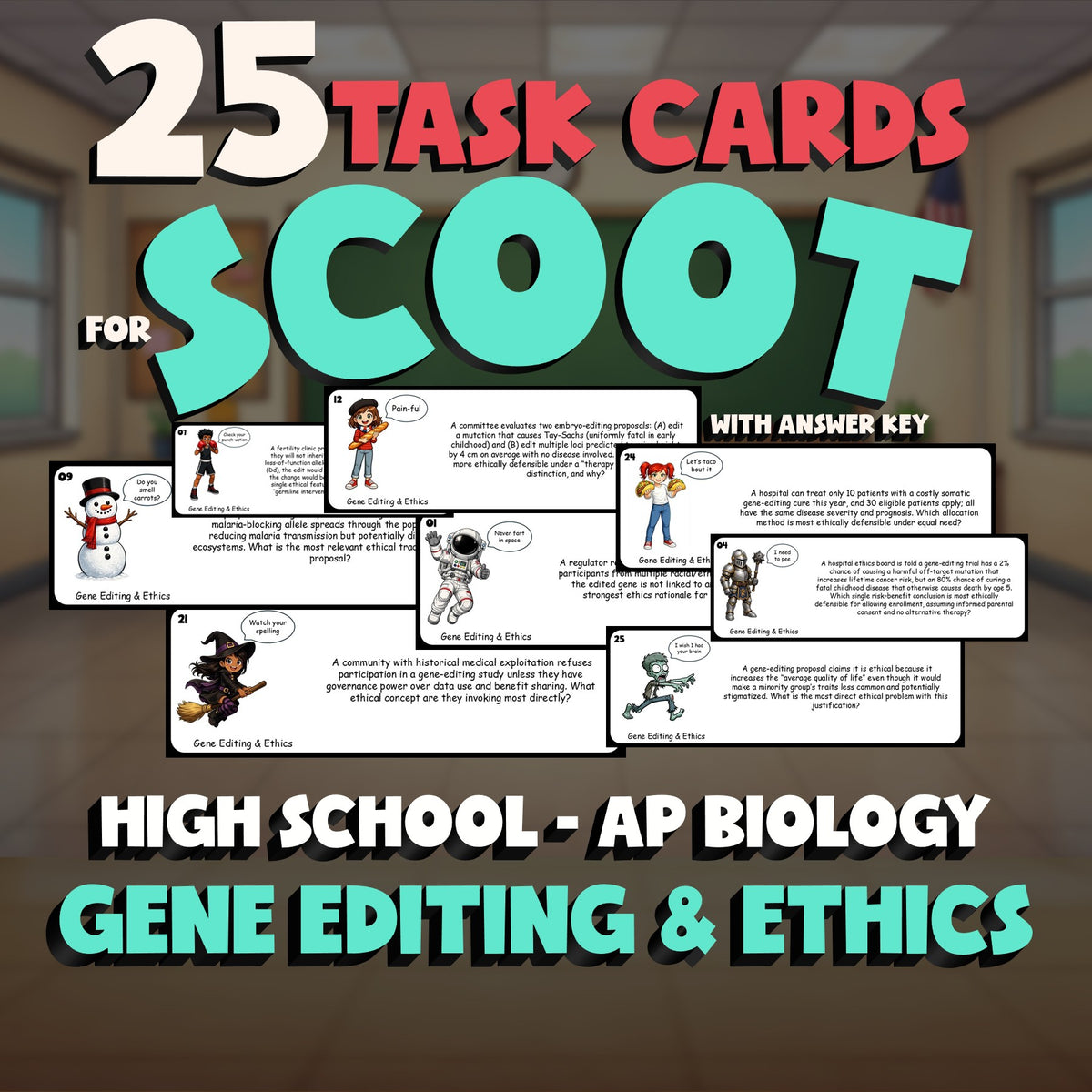 Gene Editing & Ethics SCOOT TASK CARDS Science Game - No Prep AP Biology Review