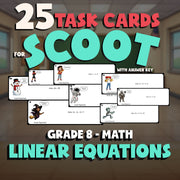Linear Equations SCOOT TASK CARDS Math Game - No Prep Grade 8 Review Activity
