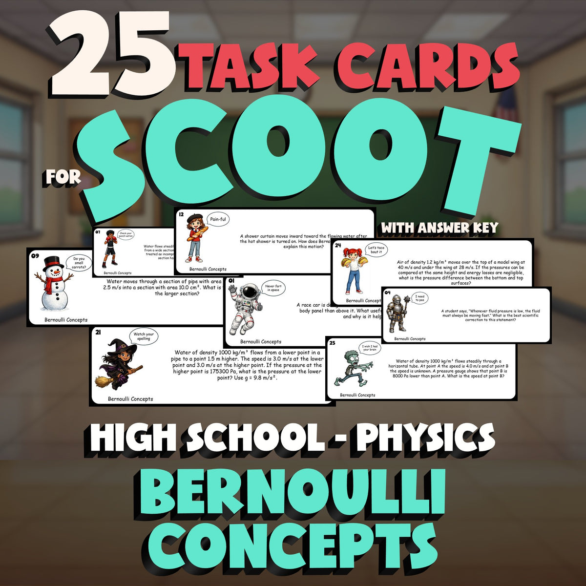 Bernoulli Concepts SCOOT TASK CARDS Science Game - No Prep Physics Review