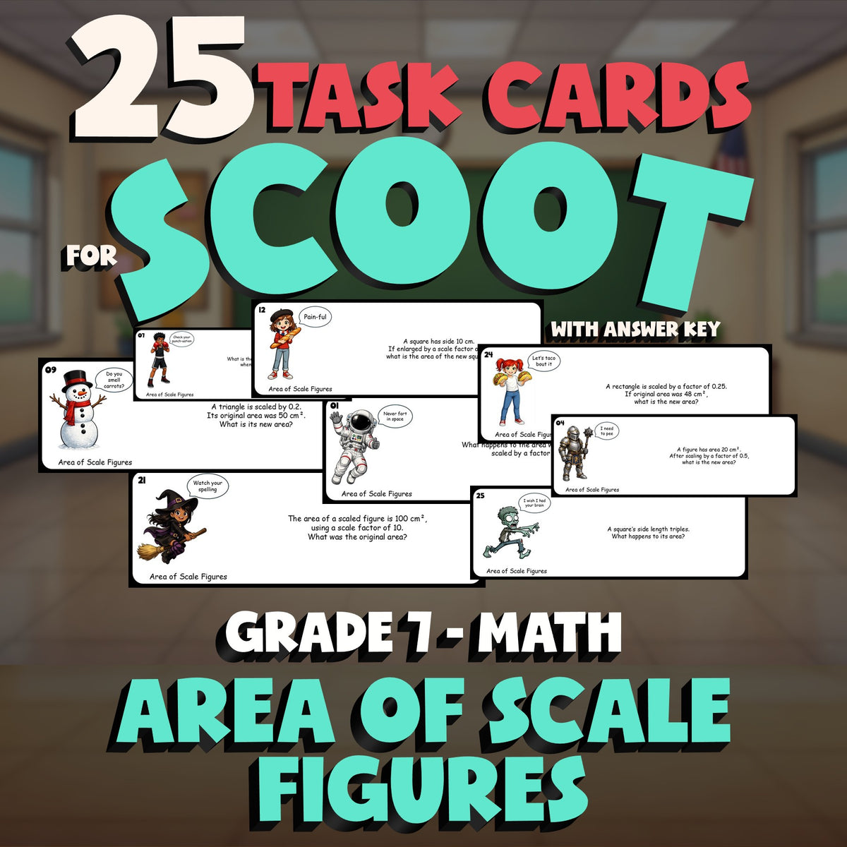 Area of Scale Figures SCOOT TASK CARDS Math Game - No Prep Grade 7 Review