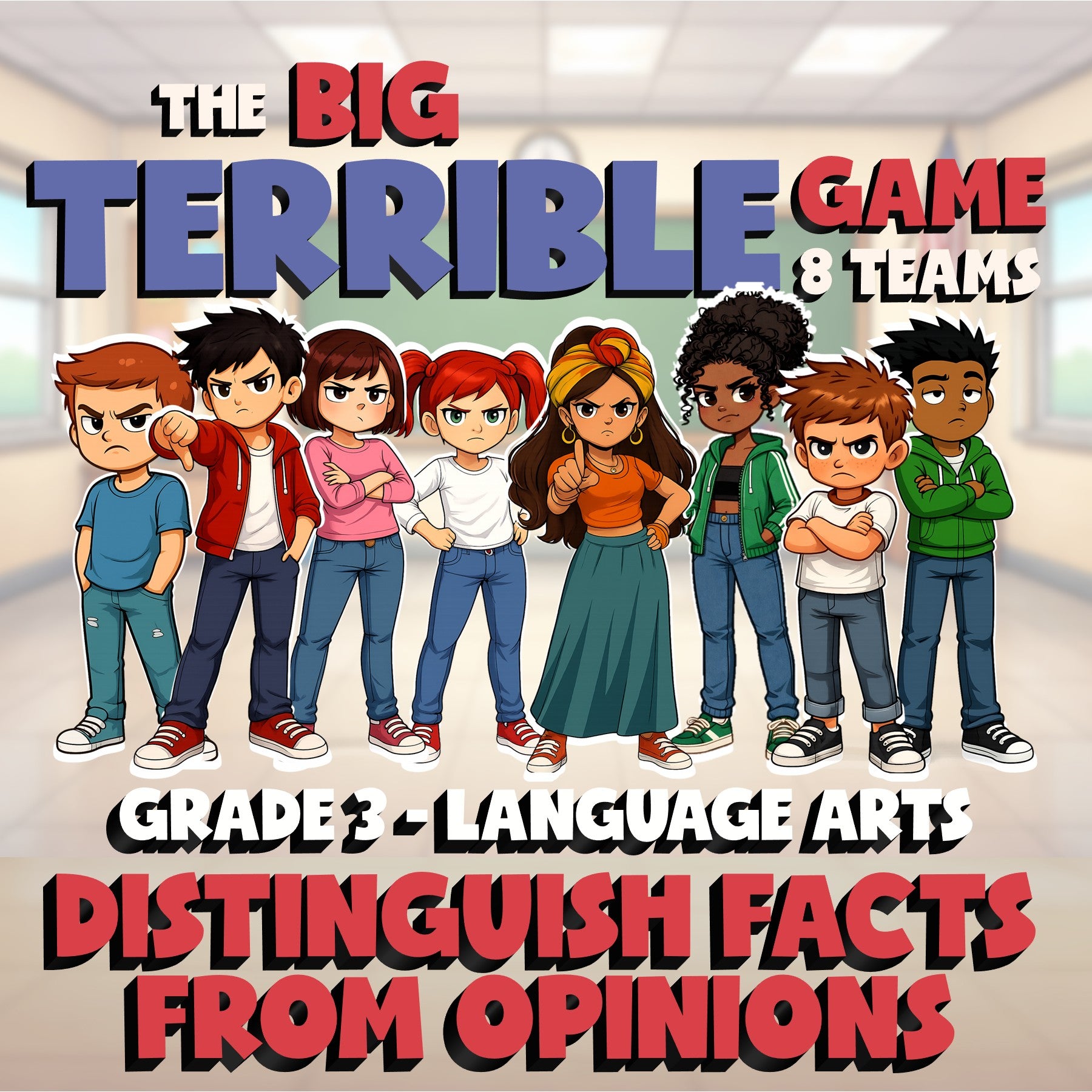 Distinguish Facts From Opinions BIG TERRIBLE GAME - No Prep Grade 3 ELA Review