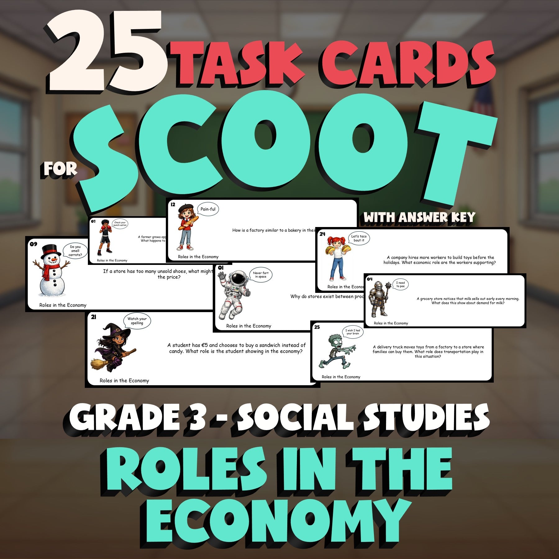 Roles in the Economy SCOOT TASK CARDS Socials Game - No Prep Grade 3 Review
