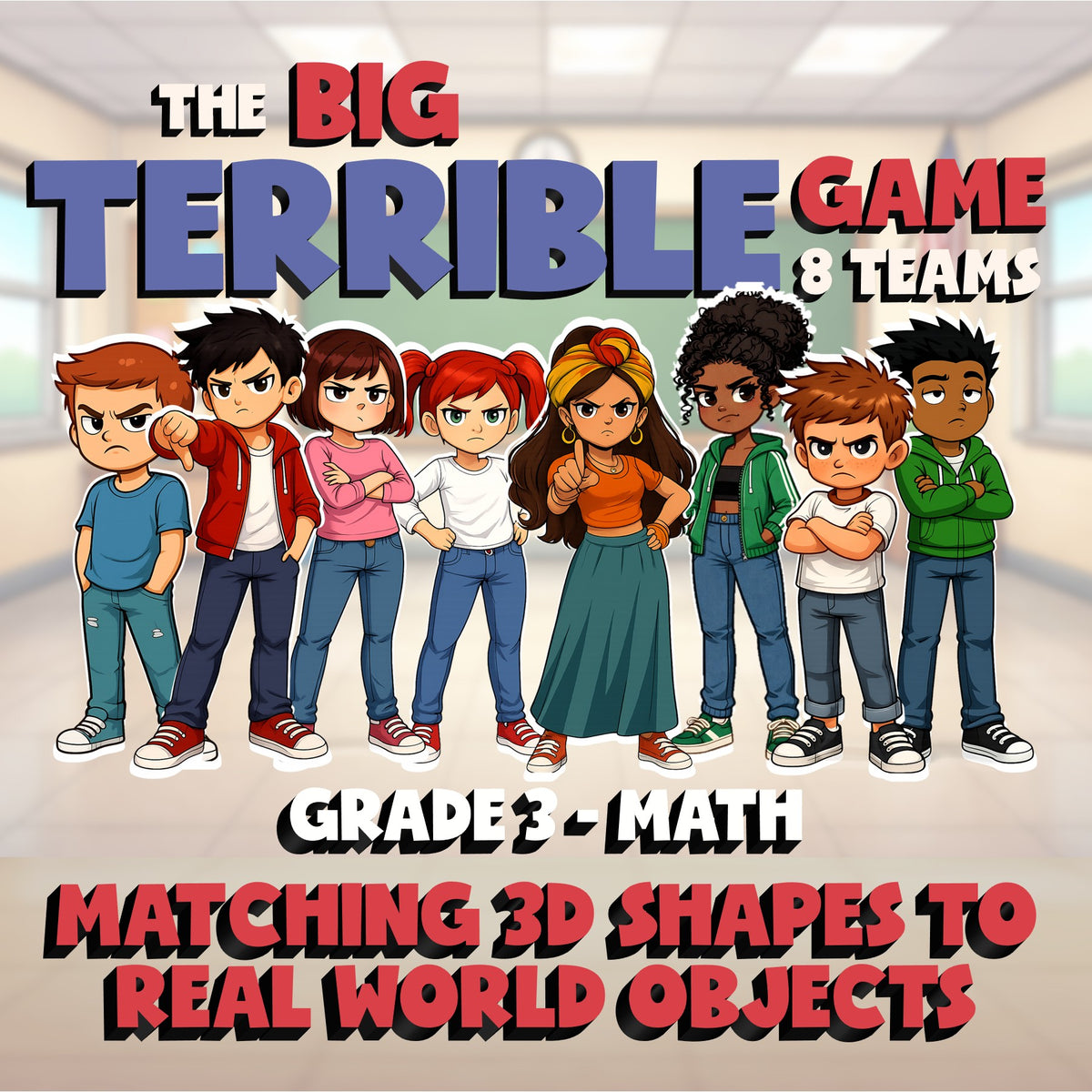 Matching 3D Shapes to Real World Objects BIG TERRIBLE GAME - Grade 3 Math Review