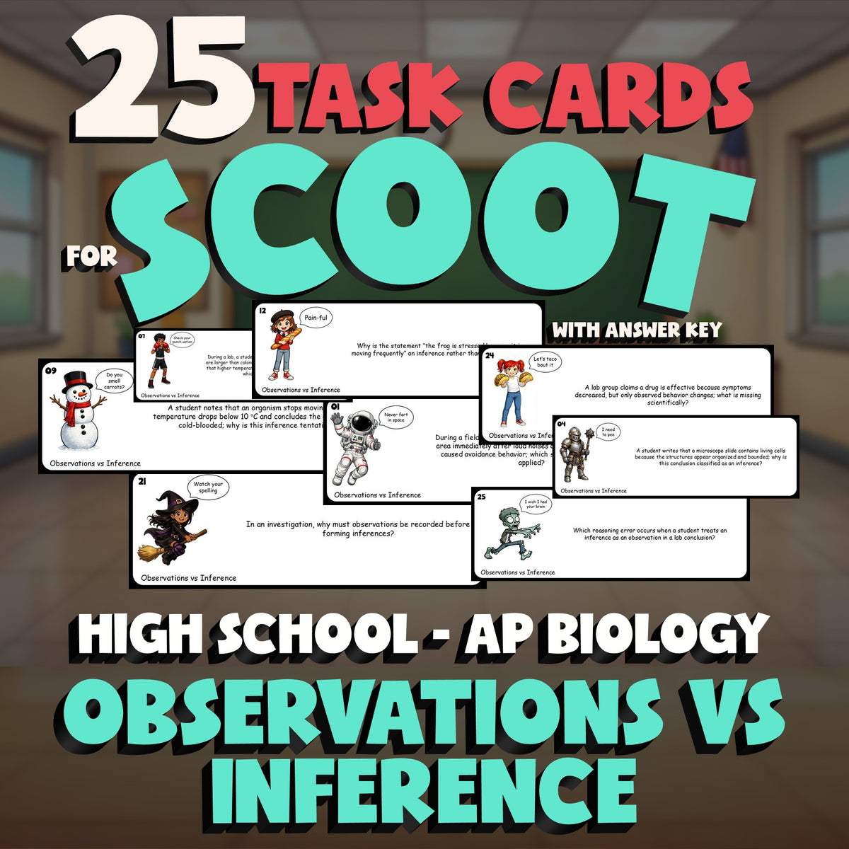 Observations vs Inference SCOOT TASK CARDS Science Game - No Prep AP Biology