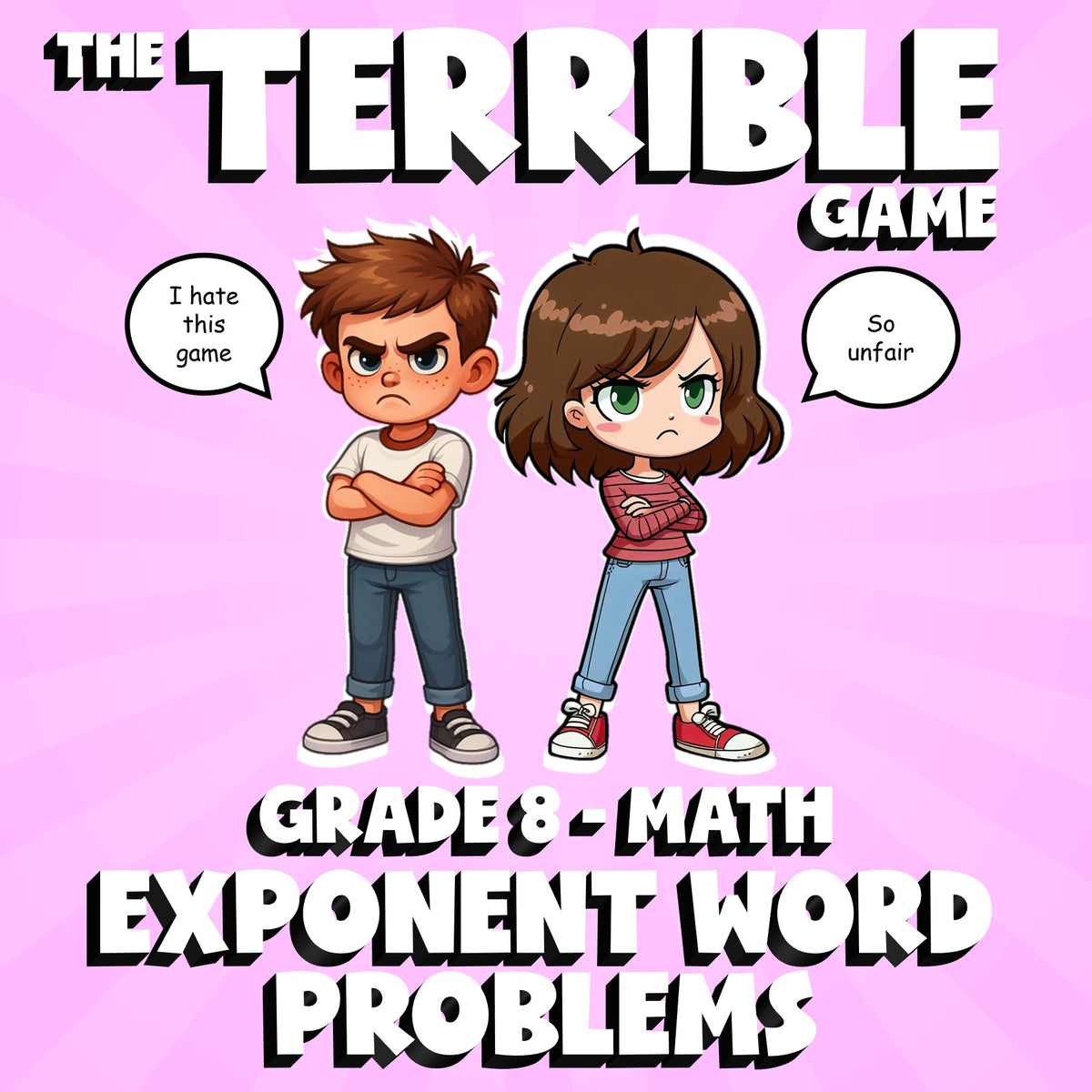 Exponent Word Problems THE TERRIBLE GAME - No Prep Grade 8 Math Review Activity