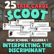 Interpreting the Discriminant SCOOT TASK CARDS Math Game - No Prep Algebra 1