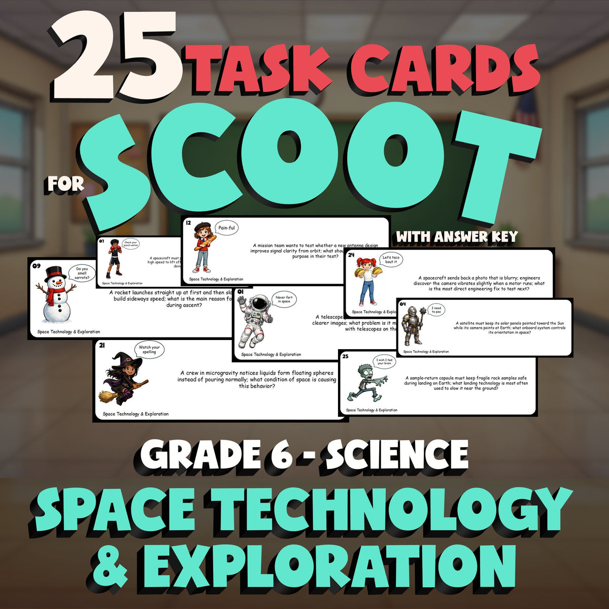 Space Technology & Exploration SCOOT TASK CARDS Science Game - No Prep Grade 6