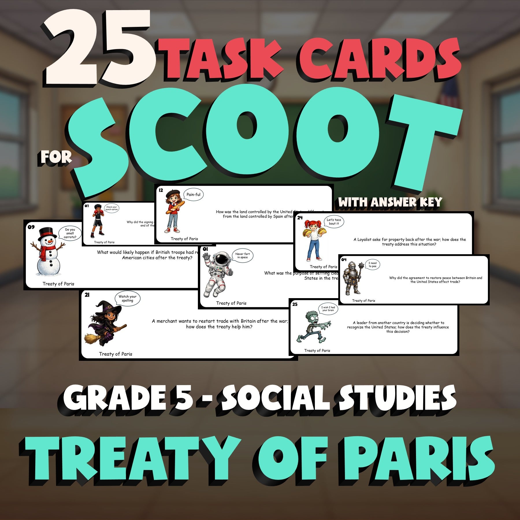 Treaty of Paris SCOOT TASK CARDS Socials Game - No Prep Grade 5 Review Activity