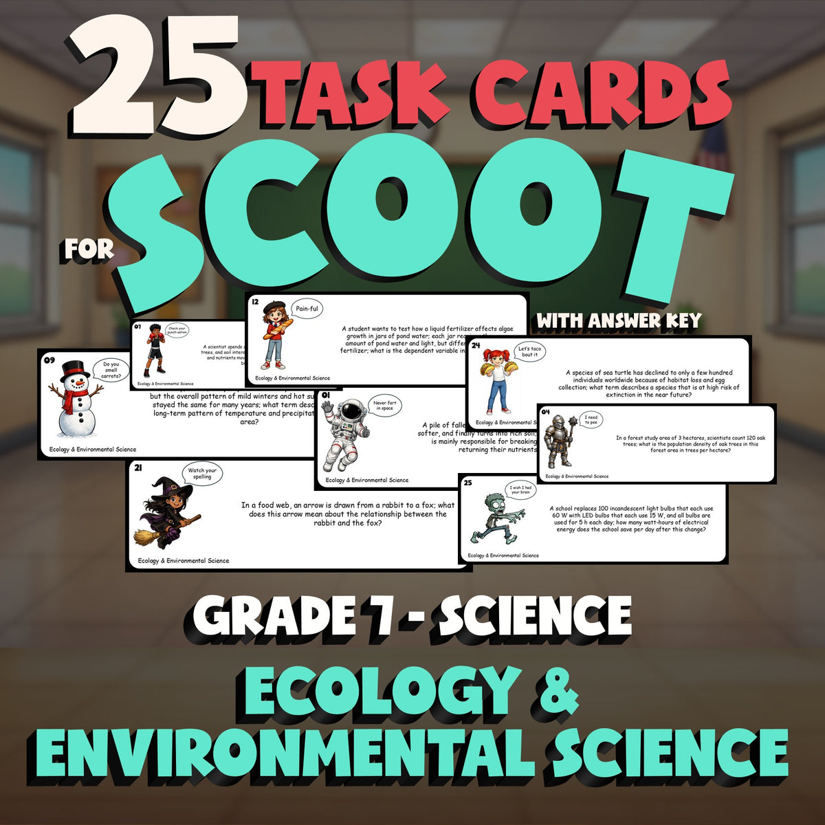 Ecology & Environmental Science SCOOT TASK CARDS Science Game - No Prep Grade 7