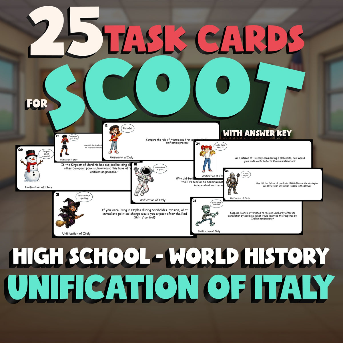 Unification of Italy SCOOT TASK CARDS Game - No Prep World History Review