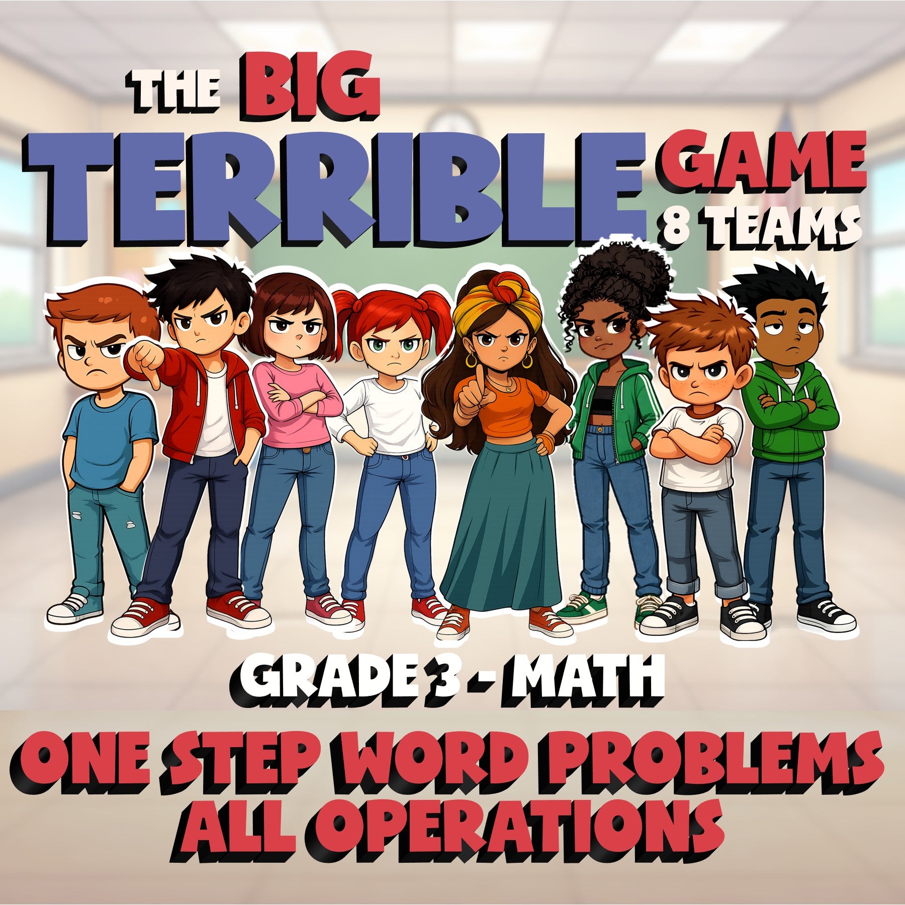 One Step Word Problems  All Operations BIG TERRIBLE GAME - Grade 3 Math Review