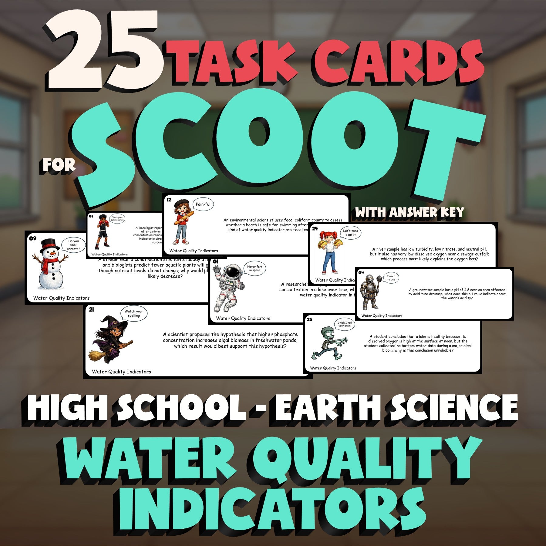 Water Quality Indicators SCOOT TASK CARDS Game - No Prep Earth Science Review