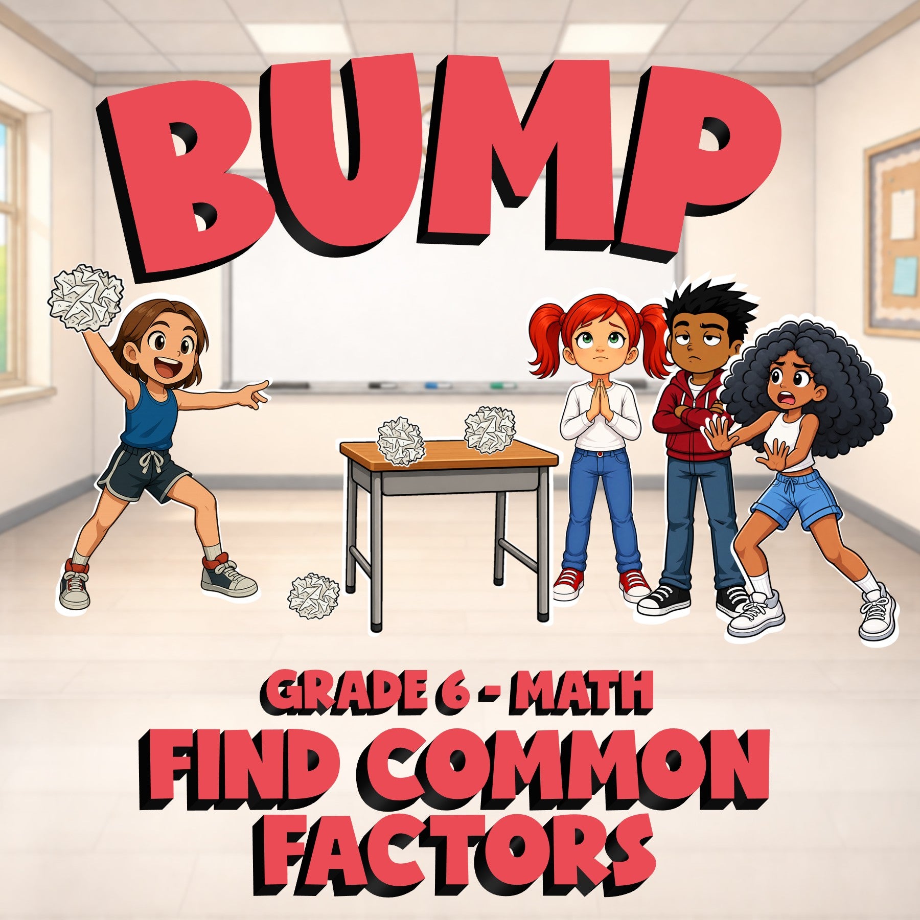 Find Common Factors BUMP Math Game - No Prep Grade 6 Review Activity