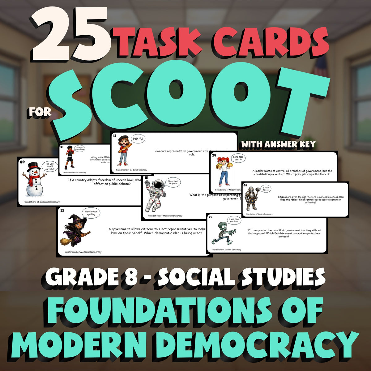 Foundations of Modern Democracy SCOOT TASK CARDS Socials Game - No Prep Grade 8