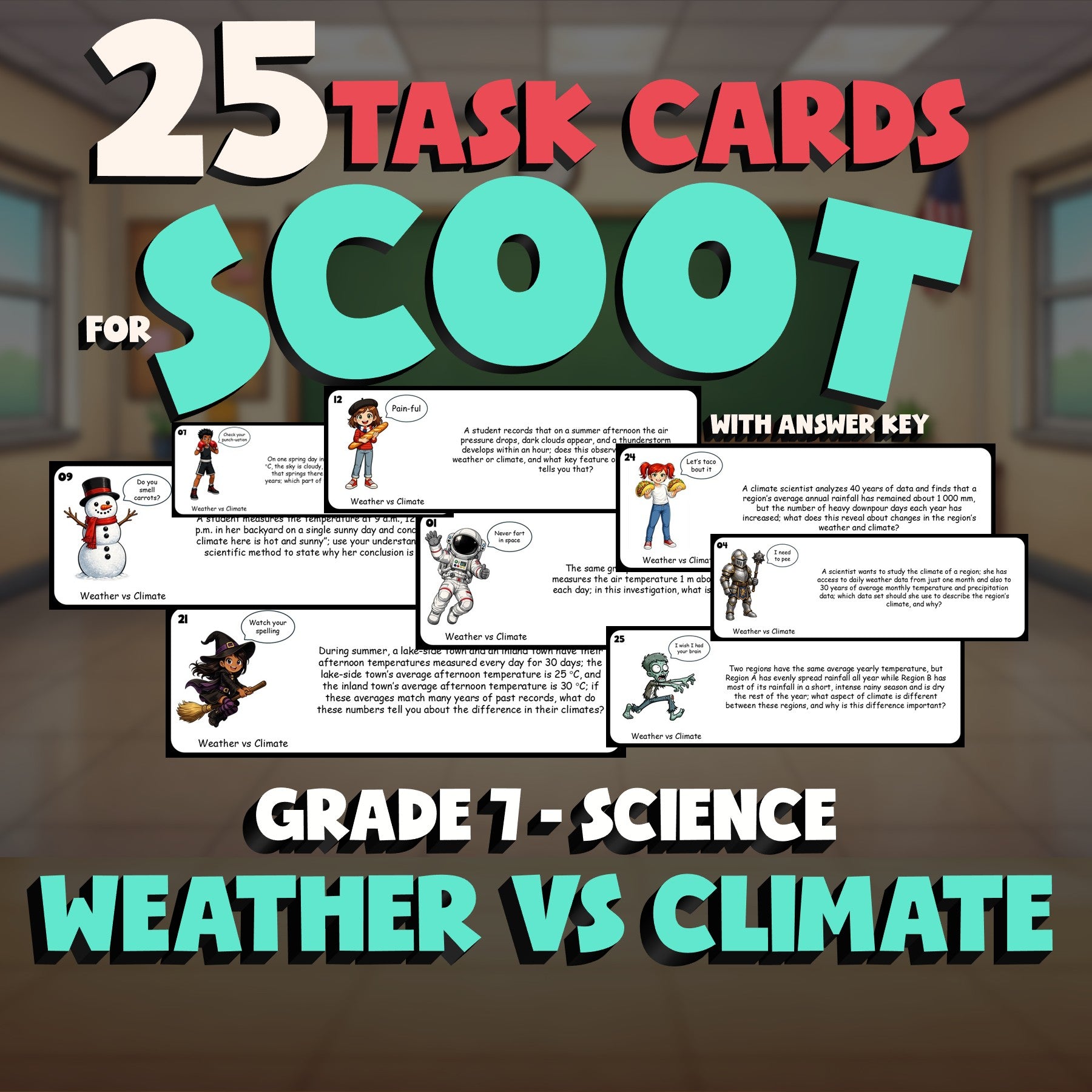 Weather vs Climate SCOOT TASK CARDS Science Game - No Prep Grade 7 Review