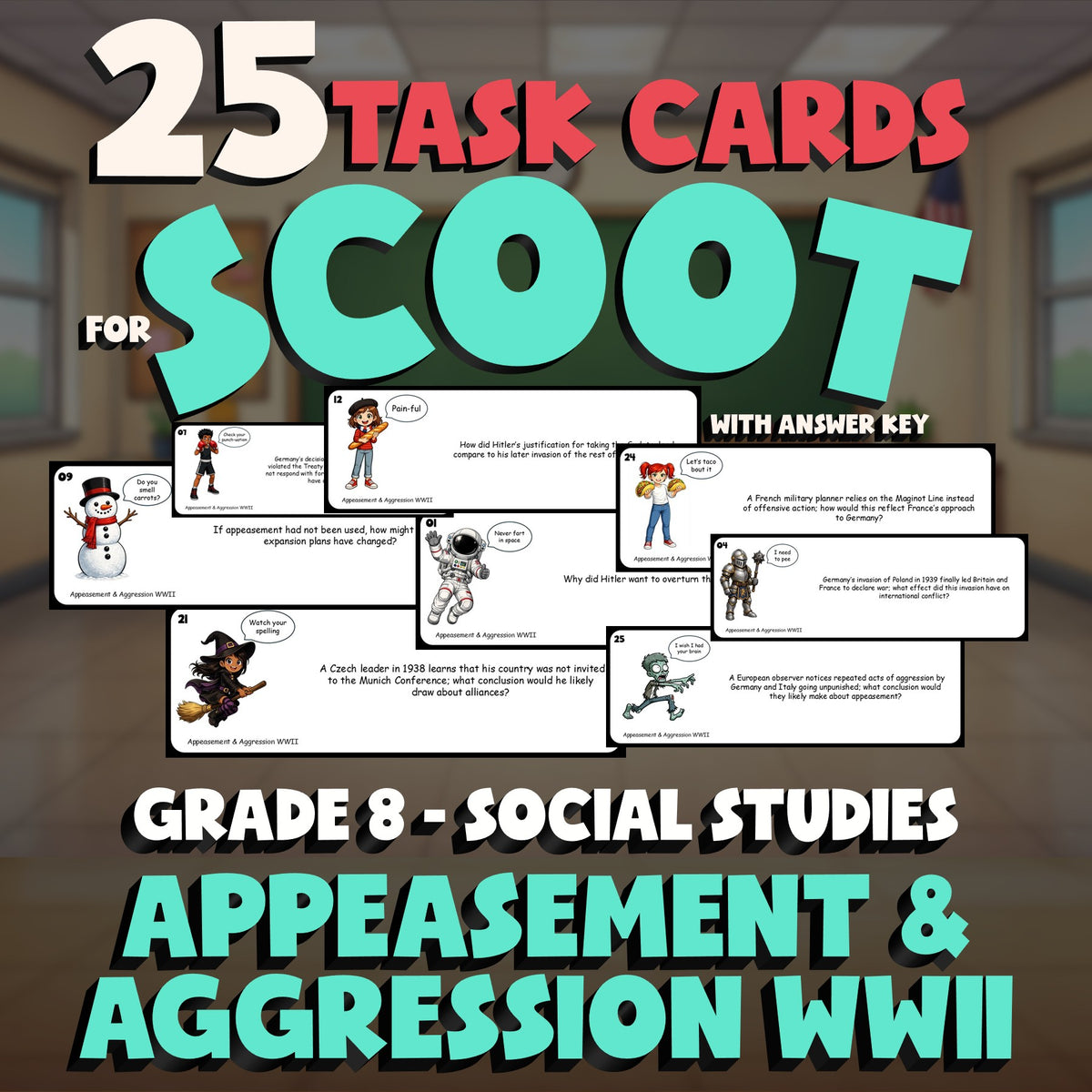 Appeasement & Aggression WWII SCOOT TASK CARDS Socials Game - No Prep Grade 8