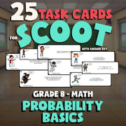Probability Basics SCOOT TASK CARDS Math Game - No Prep Grade 8 Review Activity