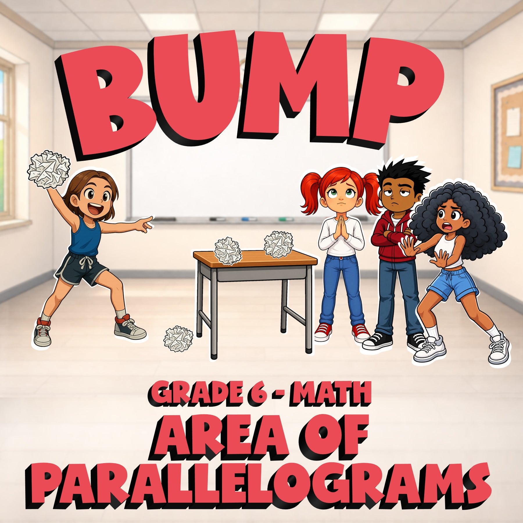 Area of Parallelograms BUMP Math Game - No Prep Grade 6 Review Activity